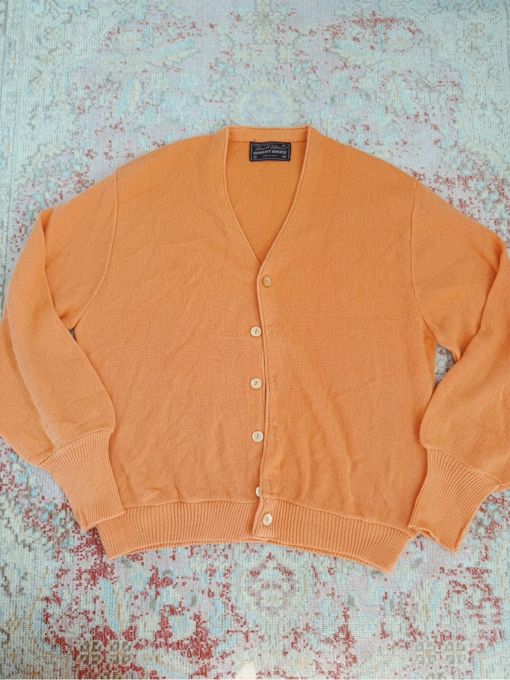 Robert Bruce, Men's Vintage Orange V-Neck Button Cardigan Sweater